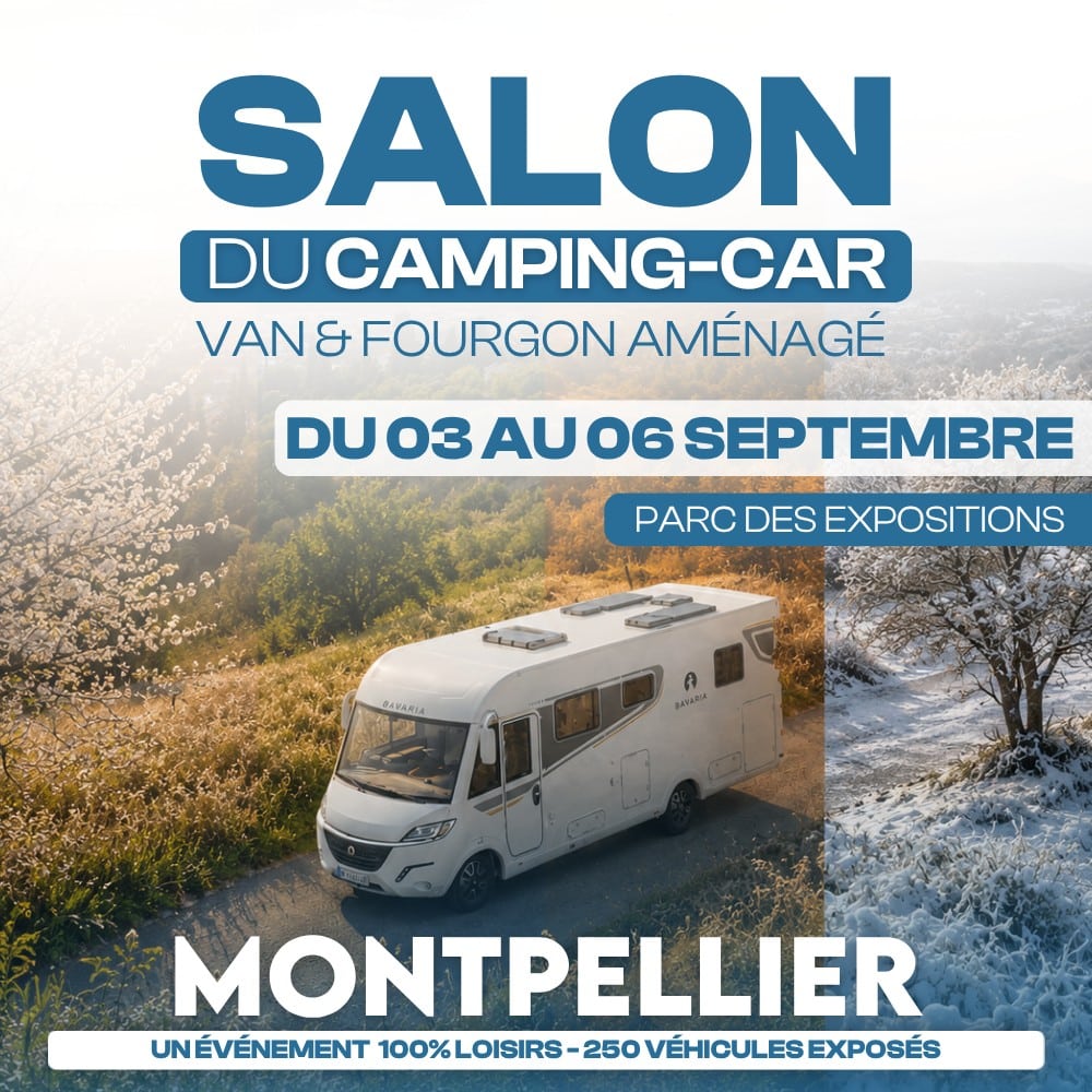 Affiche du salon du camping-car, van et fourgon aménagé du 3 au 6 septembre au Parc des Expositions de Montpellier